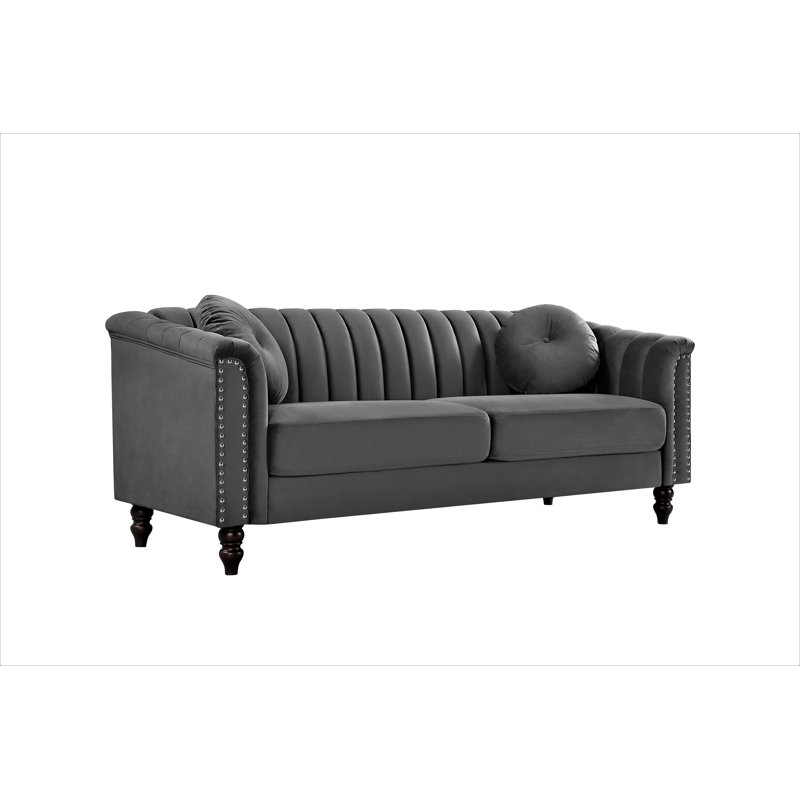 Drevin 75.2'' Velvet Sofa, Gray