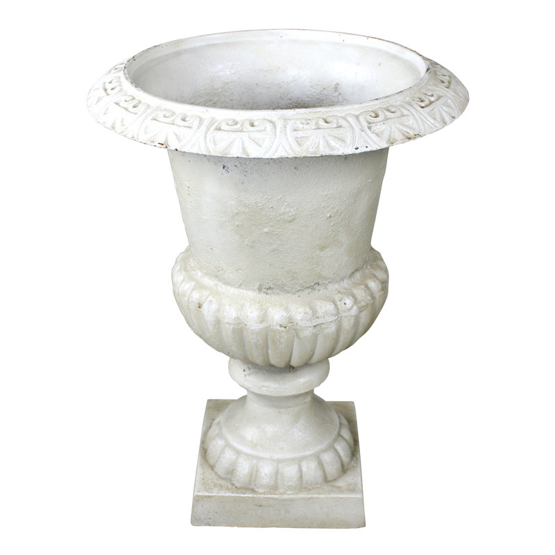 Whitewashed Cast Iron Outdoor Urn Planter, 20" x 26"