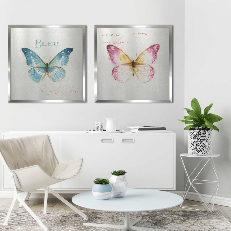 Rainbow Seeds Butterflies Framed On Metal 2 Pieces Painting