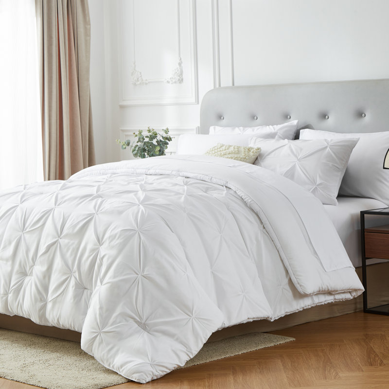 7pieces(full/queen/king)lightweight Solid Pinch Pleat Comforter Set For All Seasons, Twin(5 Pieces), Soft & Comfortable Bed In A Bag Set For Student/friends/family, A Cloud-like Sleeping Space , Spring/summer/autumn/winter, Great Gift/home Decor