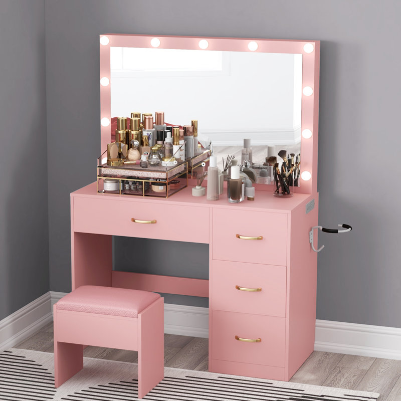 Vanity with Built-In Outlets, Pink