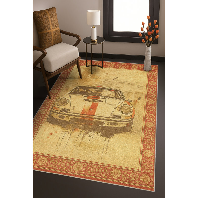 Tapis bleu tissé lavable rétro Mosso, 2'6" x 9'10"
