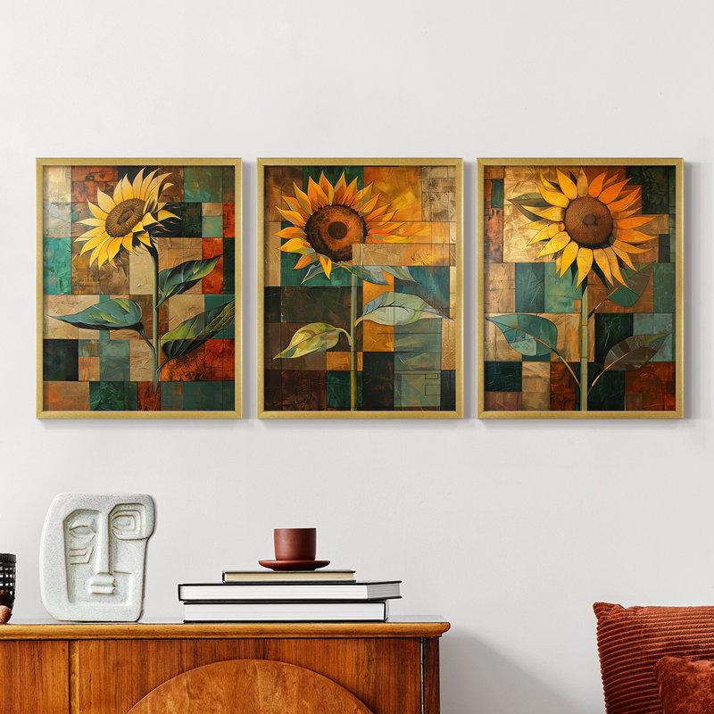 Étude florale CLXI -Set de 3 estampes giclées encadrées -Prêt à, H 10 po x l 8 po, Cadre doré