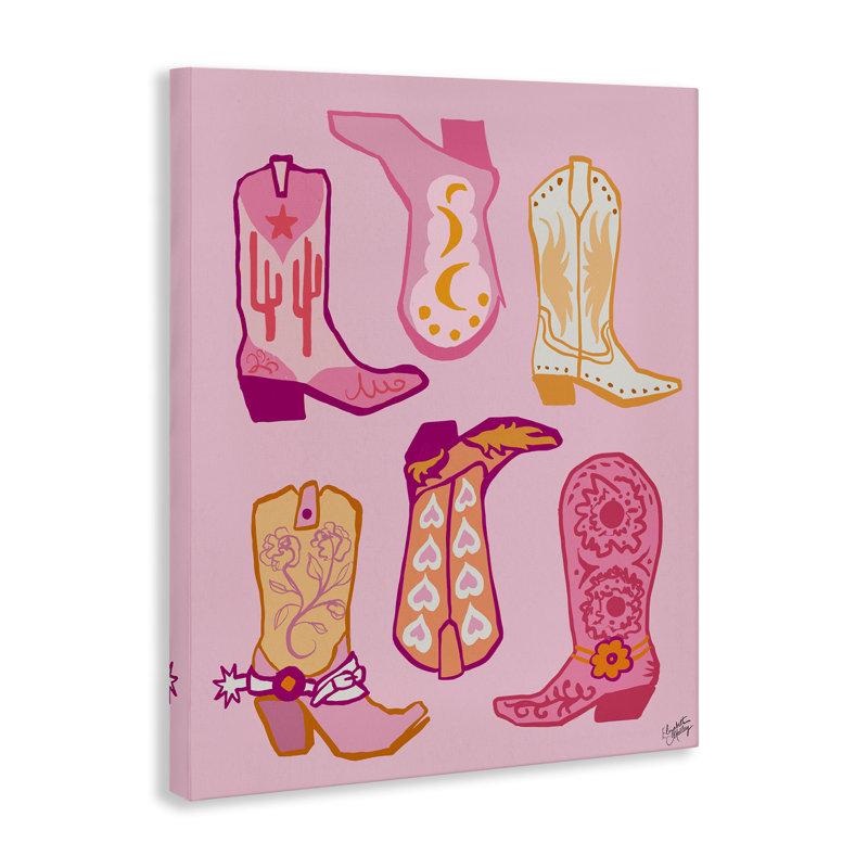 «Cowgirl Boot Designs», art mural sur toile par Elizabeth Medley, H 30 po x l 24 po