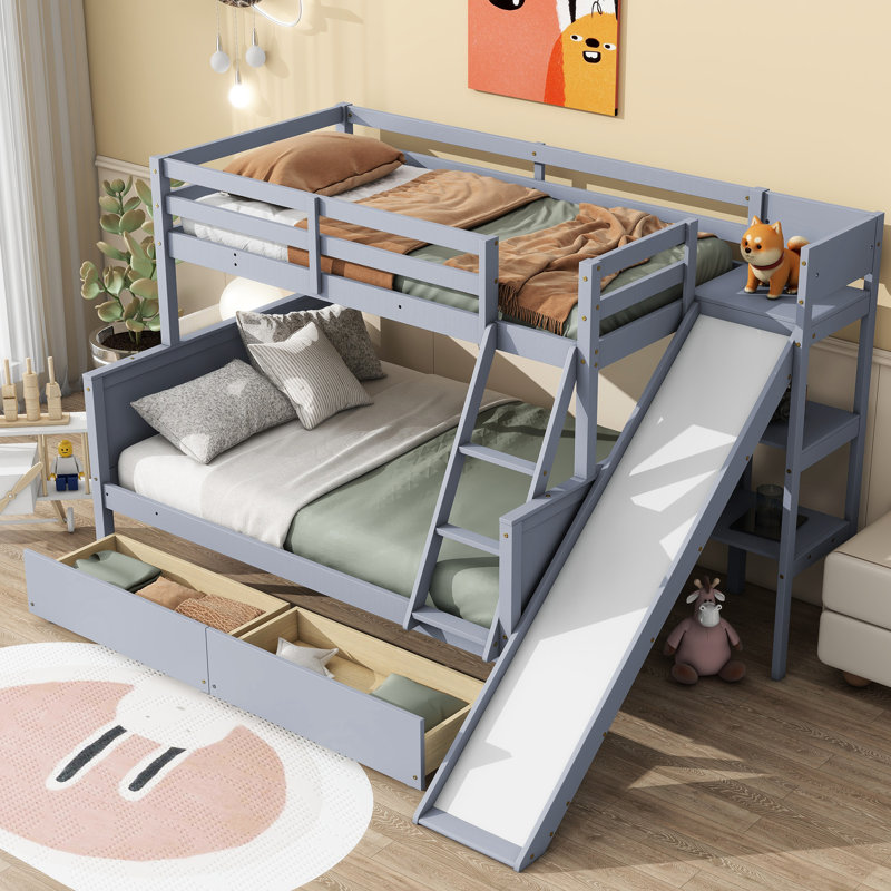 Lit superposé en bois d'hévéa gris