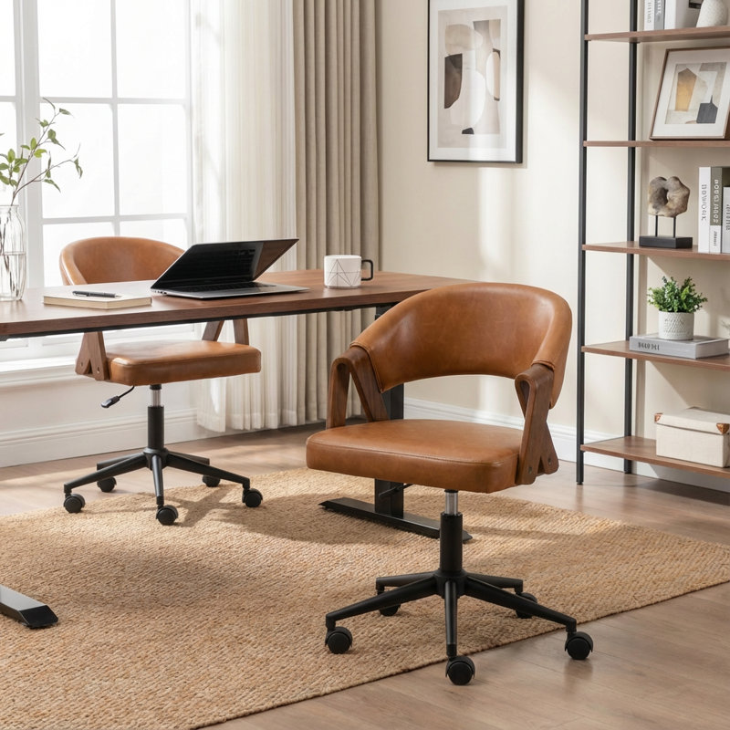 Bryonie Faux Leather Swivel Office Chair, Brown