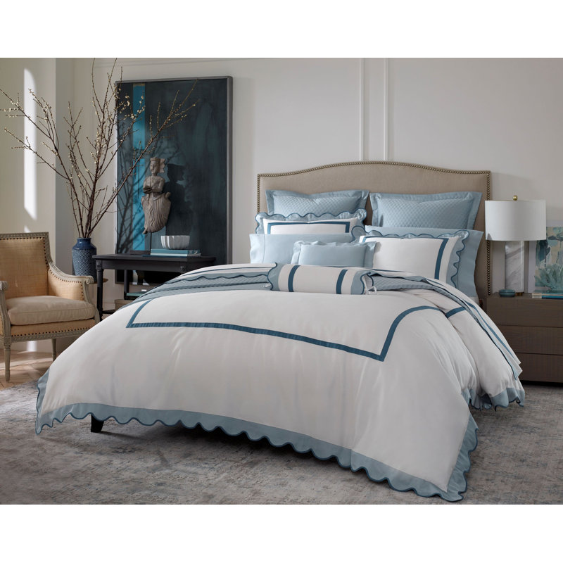 Portofino 100% Cotton Sham, Euro, Ivory/Sion Blue/Navy Blue
