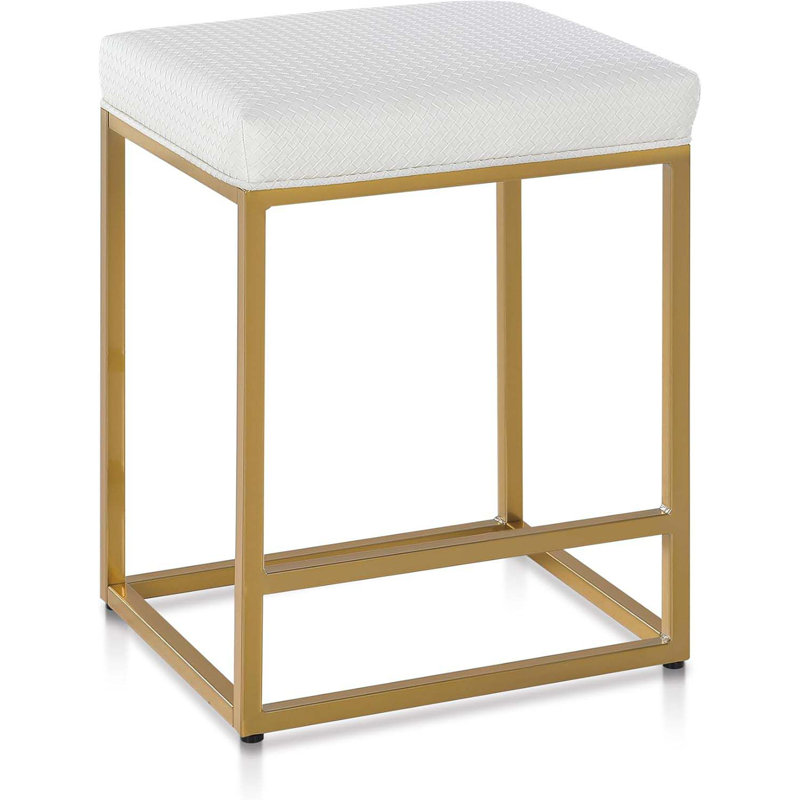 24 Inch Counter Height Bar Stools, Upholstered Bar Stools For Kitchen Island, Counter Stools With Faux Leather Cushion And Sturdy Metal Frame, Modern Barstools, White And Gold