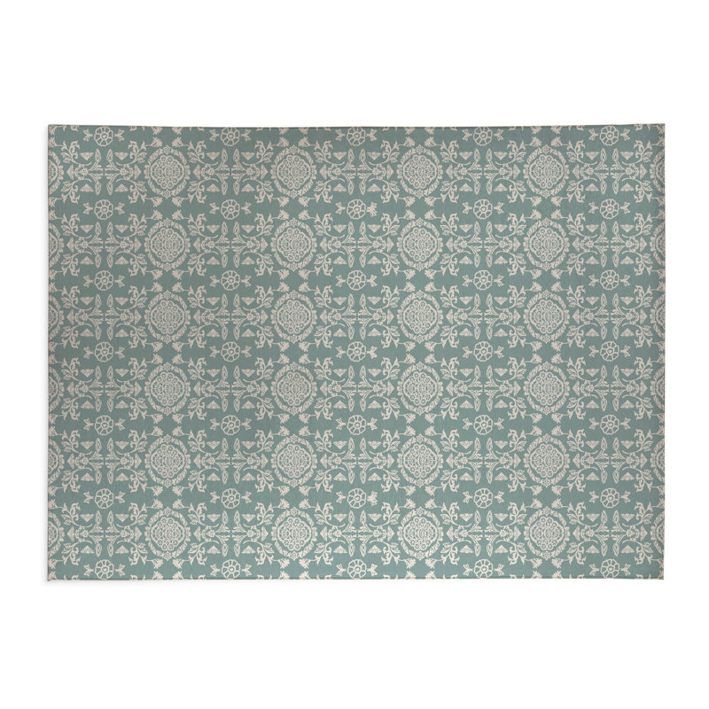 Tapis de lessive léger et antidérapant Aubry, L 25 po x H 4 po, Motif floral bleu