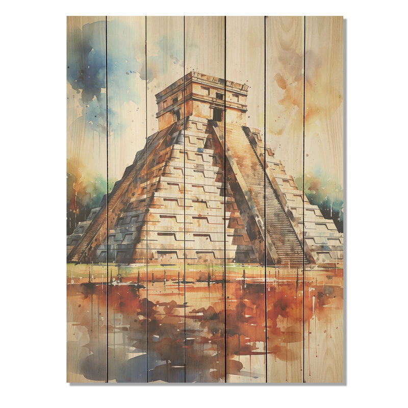 Chichen Itza, art mexicain III - art mexicain sur bois, H 44 po x l 34 po