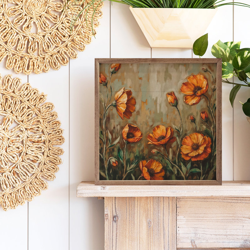 Orange Poppies Dark Grass, 4" H x 4" W