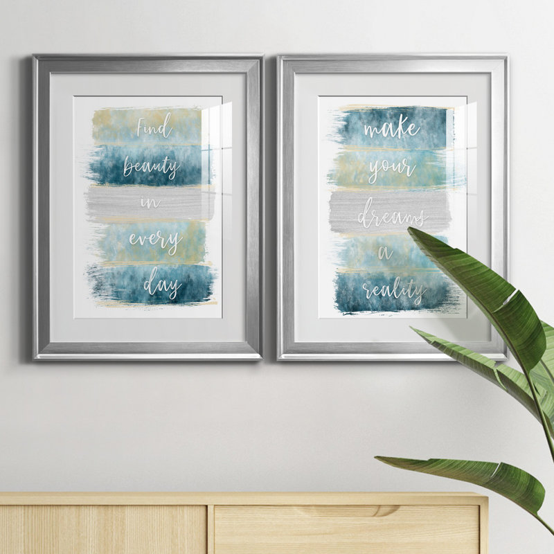 «Find Beauty» - ensemble de 2 reproductions d'art, H 22,5 po x l 61 po x P 1,5 po, Papier avec cadre argenté, Blanc