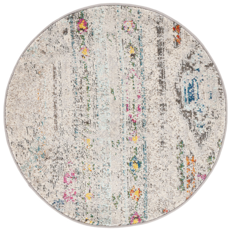 Felty Ikat Gray/Blue Area Rug, Round 3'