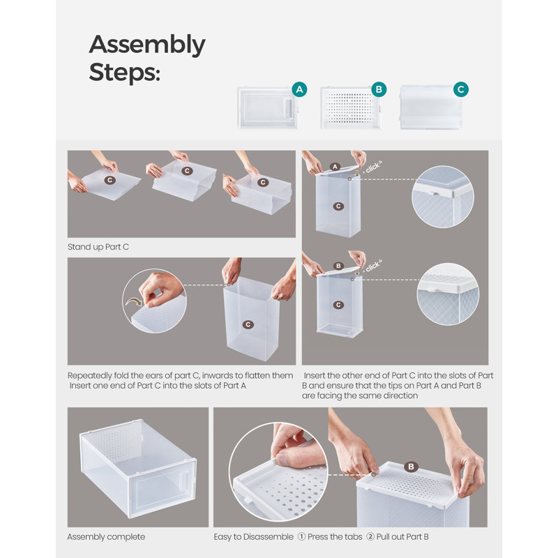 Shoe Boxes, Pack Of 15 Stackable Shoe Storage Organisers, Foldable And Versatile For Sneakers, Fit Up To UK Size 9, Transparent And White