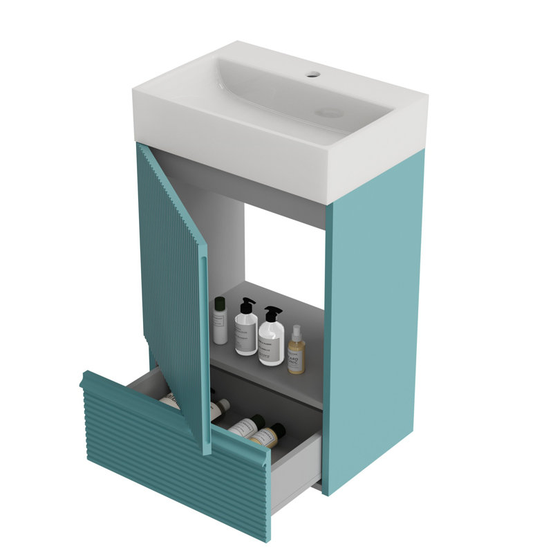 Meuble-lavabo de 20 po avec lavabo en céramique, Turquoise