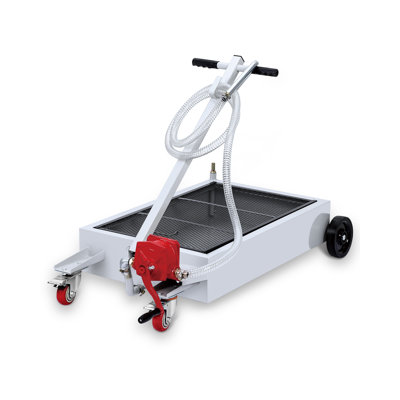 Low Profile Oil Drain Pan, 15 Gallon Steel Waste Oil Drain Container with 2.4m Hose, Foldable Handle Mobile Rolling Cart for Car, Truck, SUV, RV Workshop Garage