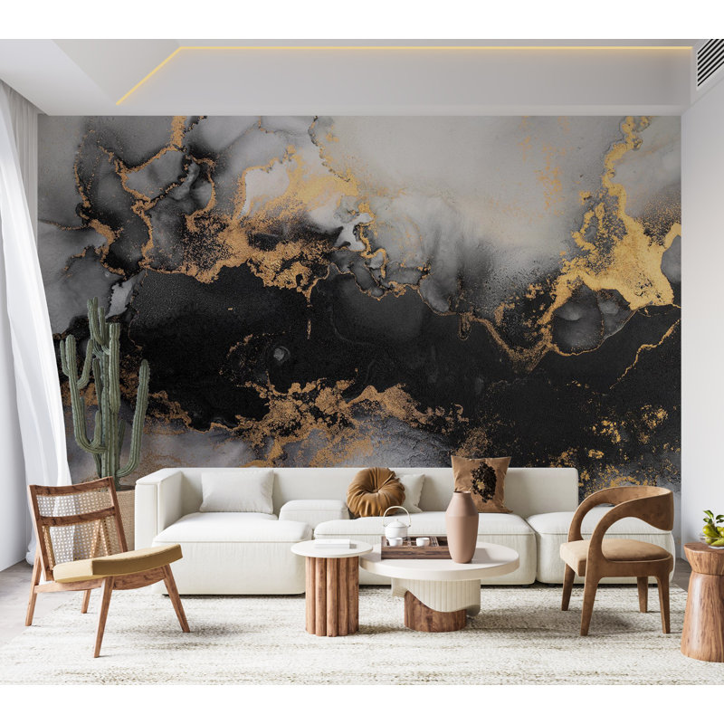 Peel & Stick Wall Mural - Gold Marble Pattern, 57" W x 41" L
