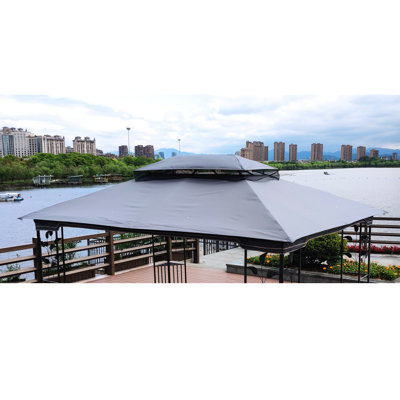 13X10 Ft Patio Gazebo Top Replacement Canopy - Gray, Blocking & Double Roof Cloth Gray , Protected Weather