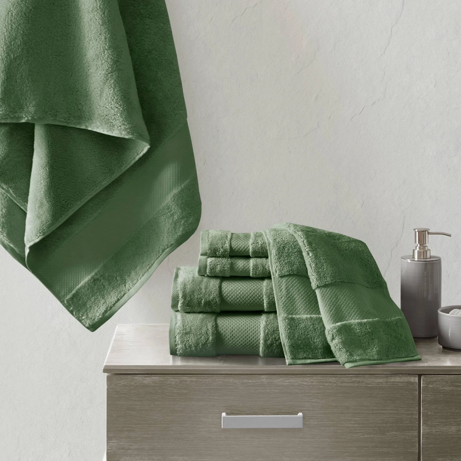 Turkish Cotton Quick-Dry Towel Set, Green, 6 Piece Towel Set