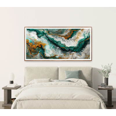 Abstract Geode Wall Art Print or Canvas, Emerald And Gold Marble Shape Decor