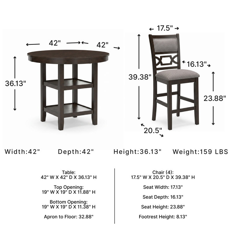 Leangelo 4 - Person Four Leg Dining Set, Black, Black, Black/Gray