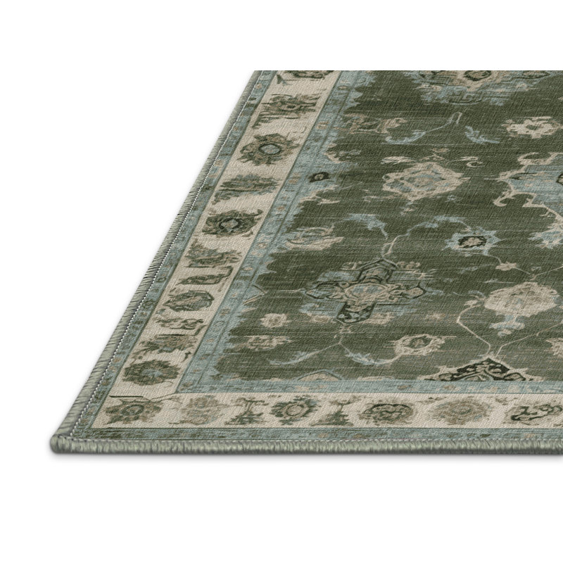 Machine Washable Overdyed Green Area Rug