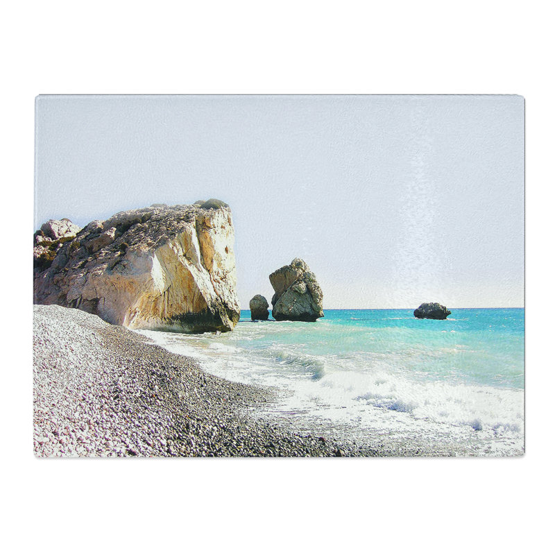 Seascape Cyprus Beach Art  Glass Chopping Board