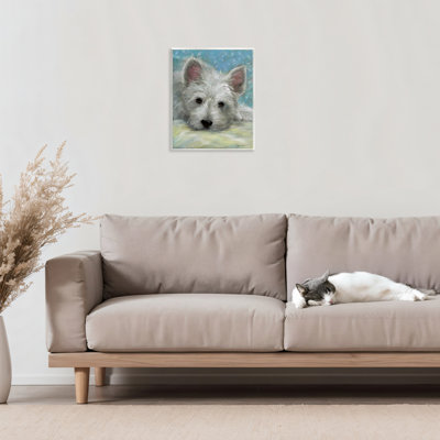 Plaque murale Lazy Day White Terrier, design par Mary Sparrow