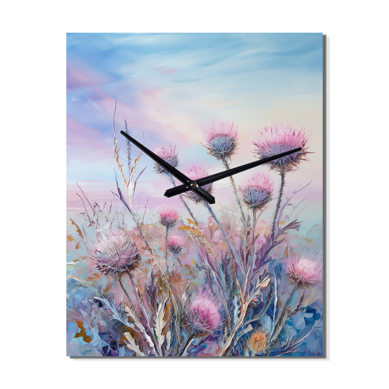 Chanab - Horloge murale moderne champ de fleurs, Moyen