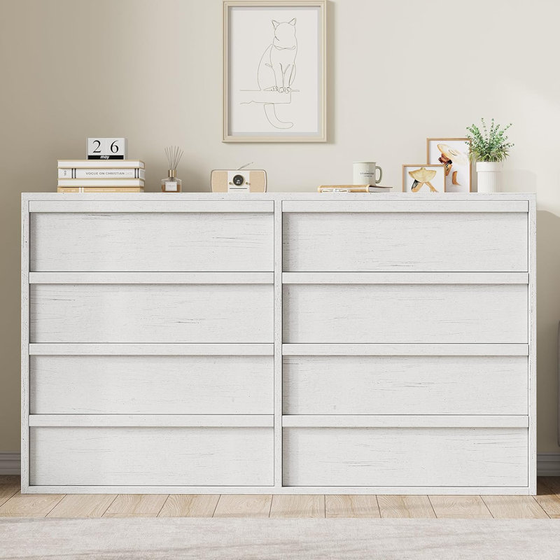 8-Drawer Dresser for Bedroom, Freestanding Wooden Storage Chest with Wide Horizontal Design, Organizer for Living Room, Hallway or Entryway