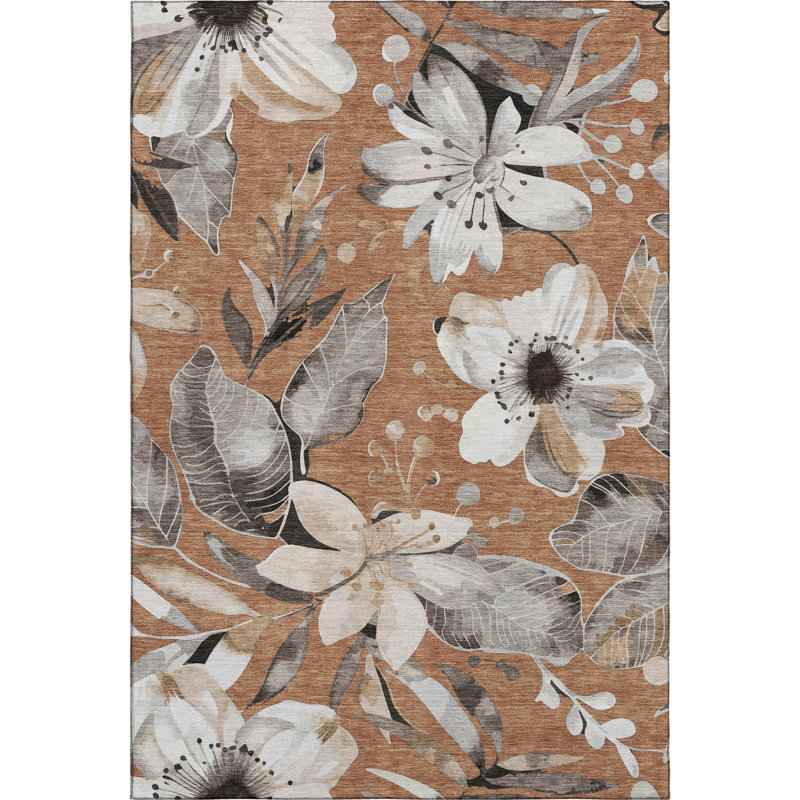 Tapis floral lavable à la machine de qualité supérieure Mayfield AMF2260, Cuivre, 9 pi x 12 pi