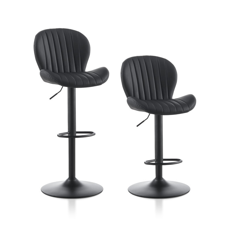Swivel Upholstered Adjustable Height Counter Stool with Metal Frame, Black
