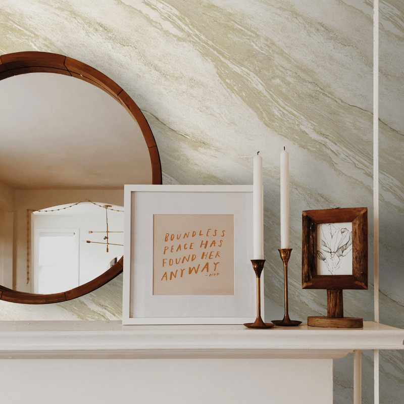 Papier peint marbré Bhargavi, Beige / Crème