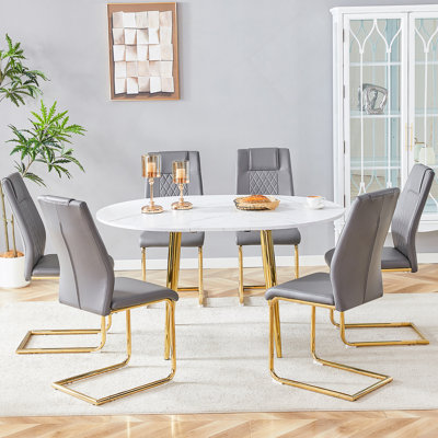Ensemble de table de salle à manger 7 pièces, table de salle à manger extensible avec 6 chaises