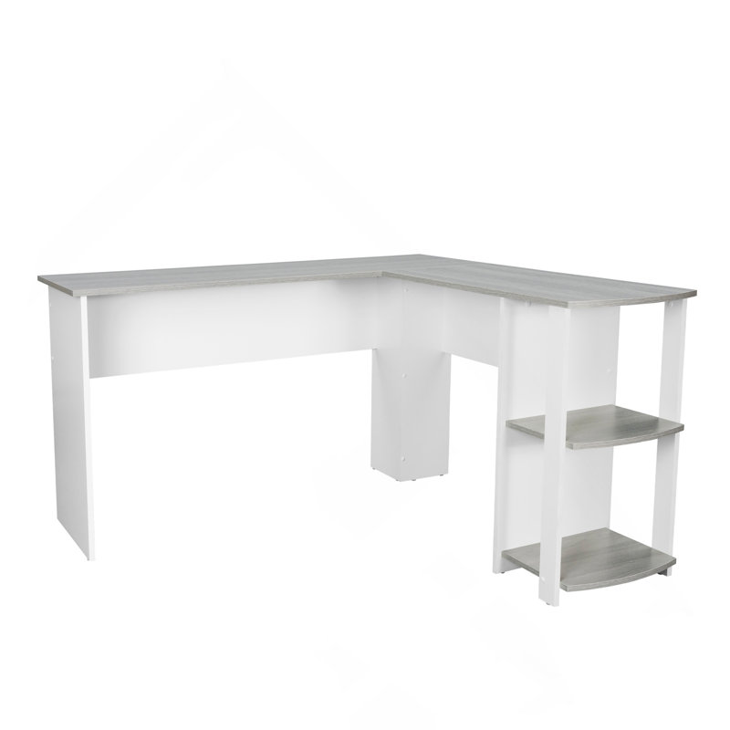 Bureau moderne en L avec tablettes latérales, gris
