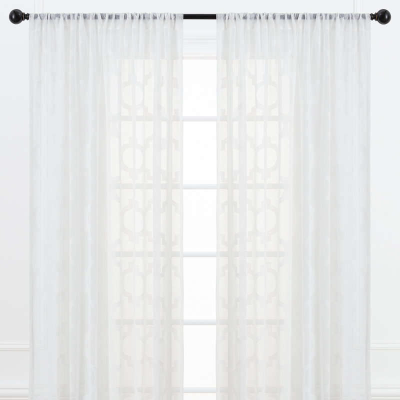 Geometric Semi Sheer Rod Pocket Curtain Panel, White, 52" W x 63" L