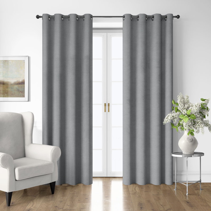Shay Solid Gray Cotton Grommet Top Drapery Panel Set of 2, 50" W x 60" L