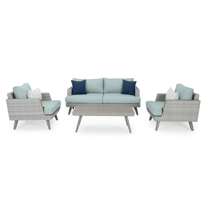 Ehrenfried 4 - Person Patio Conversation Set with Sunbrella® Cushions, Canvas Spa Sunbrella® Canvas