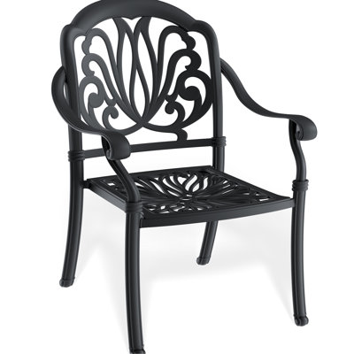 Chaise de salle à manger d'extérieur en fonte d'aluminium 4 pièces, noir, sièges et dossiers confortables, chaises 4 pièces, siège verrouillable et ergonomique