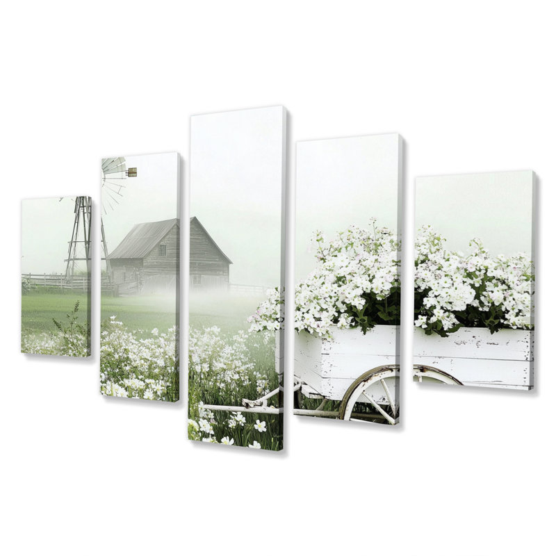 August Grove® White Flower Cart At The Barn III - Barn Wall Decor Set ...