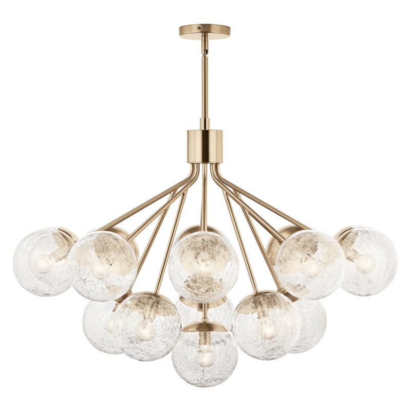 Steel Dimmable Globe Chandelier, Bronze, 26" H x 38" W x 38" D, 16
