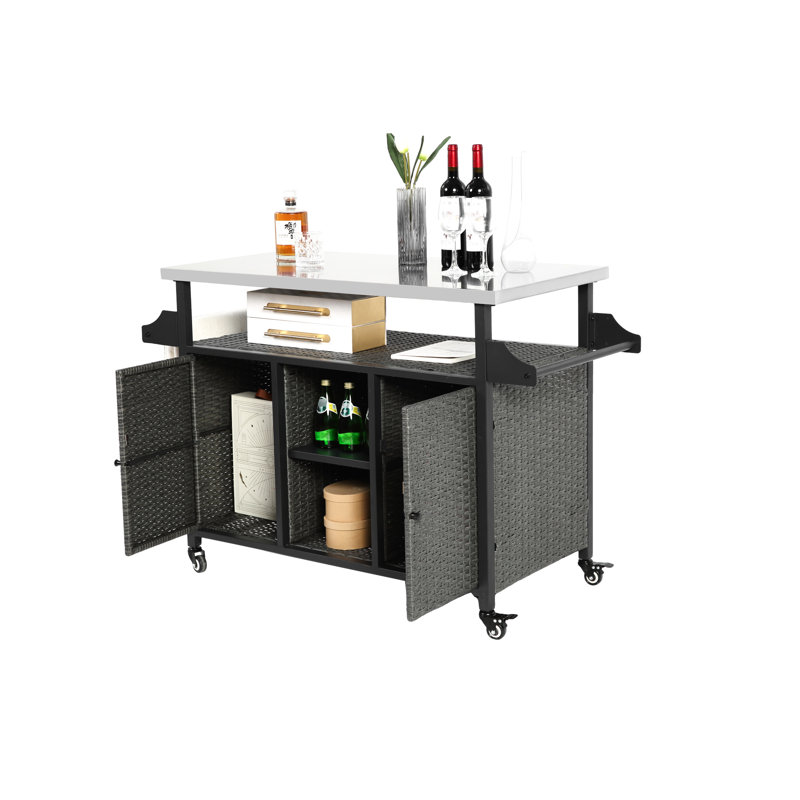 Grey Large Bar Cart With Storage And Stainless Steel Worksurface Reliable Table, - User-