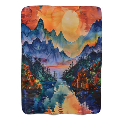 Landscape Brush Painting - 1 Piece Premium Sherpa Blanket