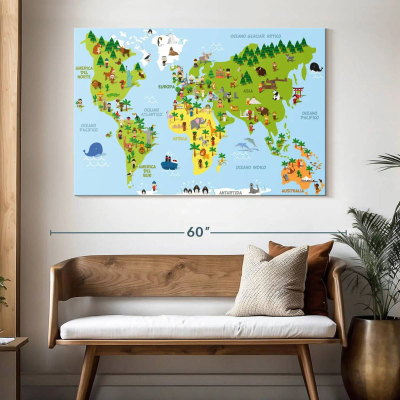 Caricature d'Aliaz sur la carte du monde, H 34 po x l 51 po