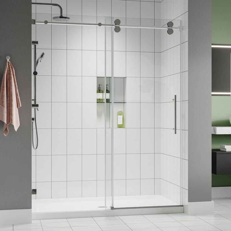 Radiance 56"-60"W x 72'' H Single Sliding Frameless Shower Door in Brushed Nickel with 3/8" Clear Glass, Brushed Nickel