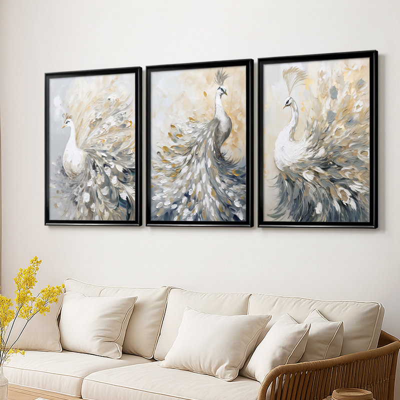 ANIMALS Series CCXLV III - Toile tendue avec châssis encadré - 3 pièces, H 15 po x l 19 po, Noir
