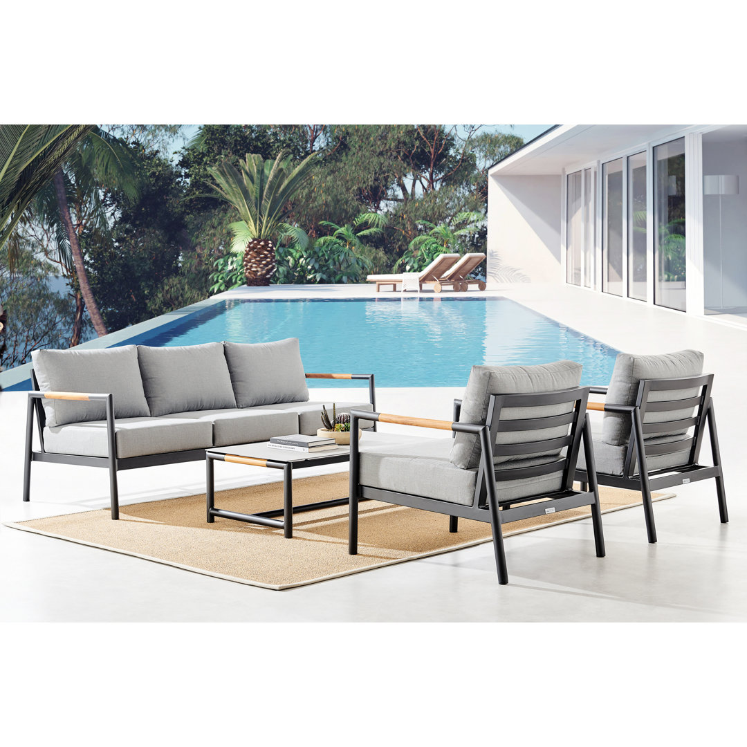 Urgeon 4 Piece Outdoor Seating Set in Aluminum and Teak with Cushions Beachcrest Home™ Cushion