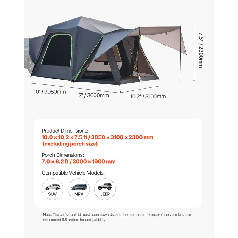 Tente de camping avec auvent imperméable pour 5 à 8 personnes