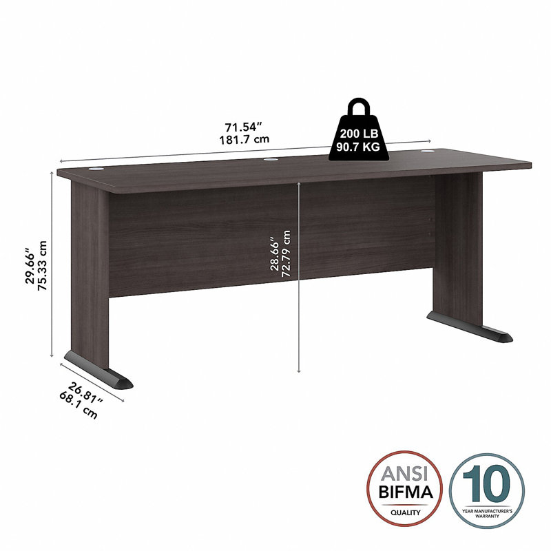 Bureau Studio A, Gris tempête, H 30 po x l 72 po x P 27 po