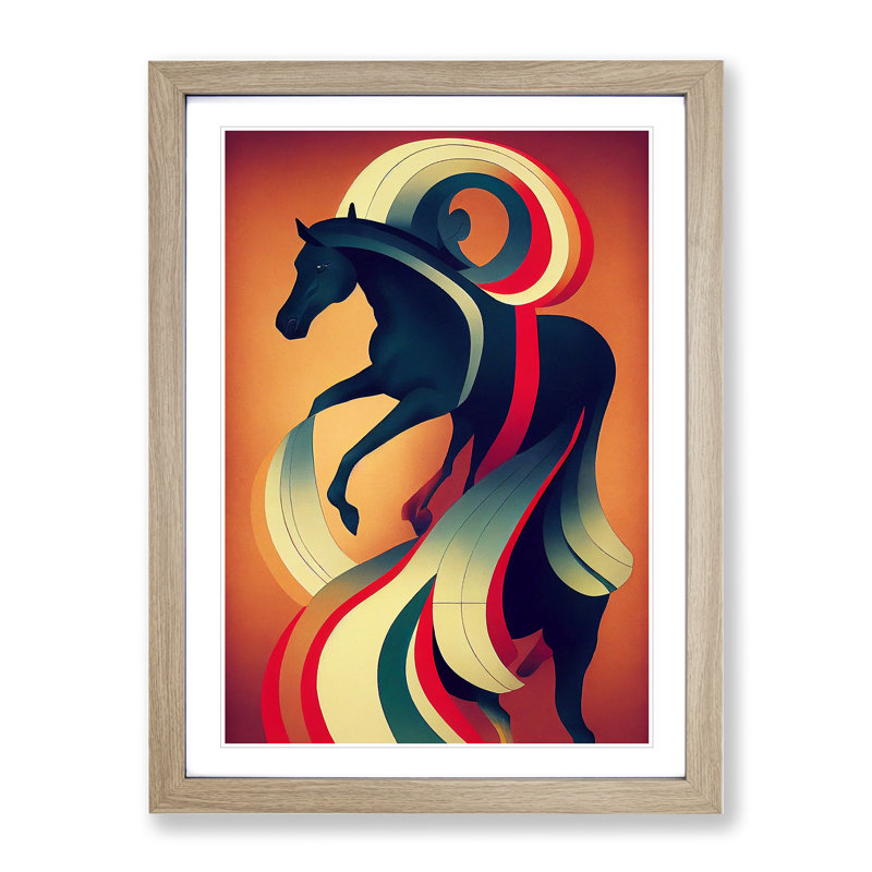 Horse Deco No.2 - Single Picture Frame Print, 46cm H x 34cm W x 2cm D, Oak